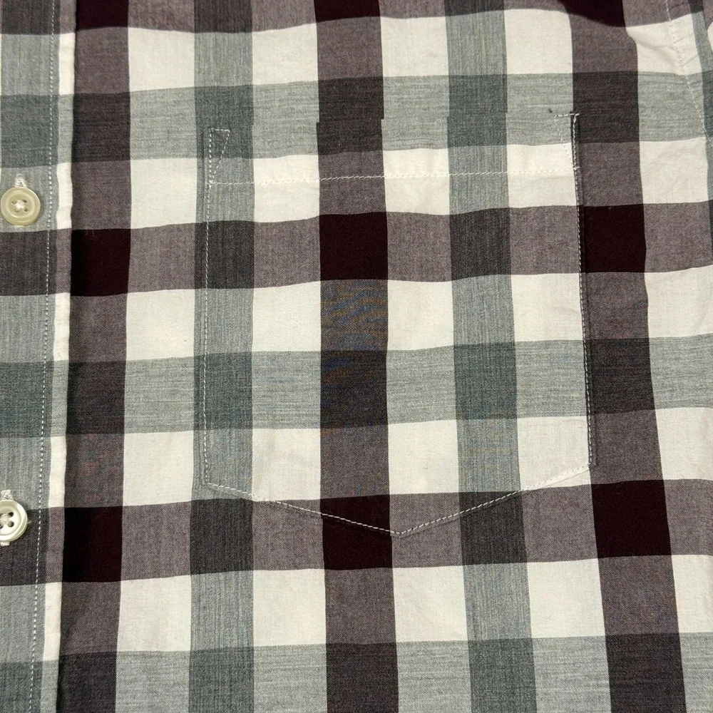 Banana Republic Soft Wash Slim Fit Plaid Button Down Shirt Men's L Burgundy Gray